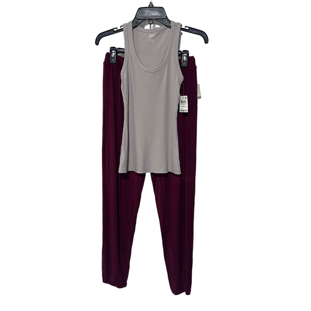 ALFANI JENNI WOMENS XSMALL PAJAMAS LOUNGE SET TANK TOP & JOGGER TAUPE RED NEW!